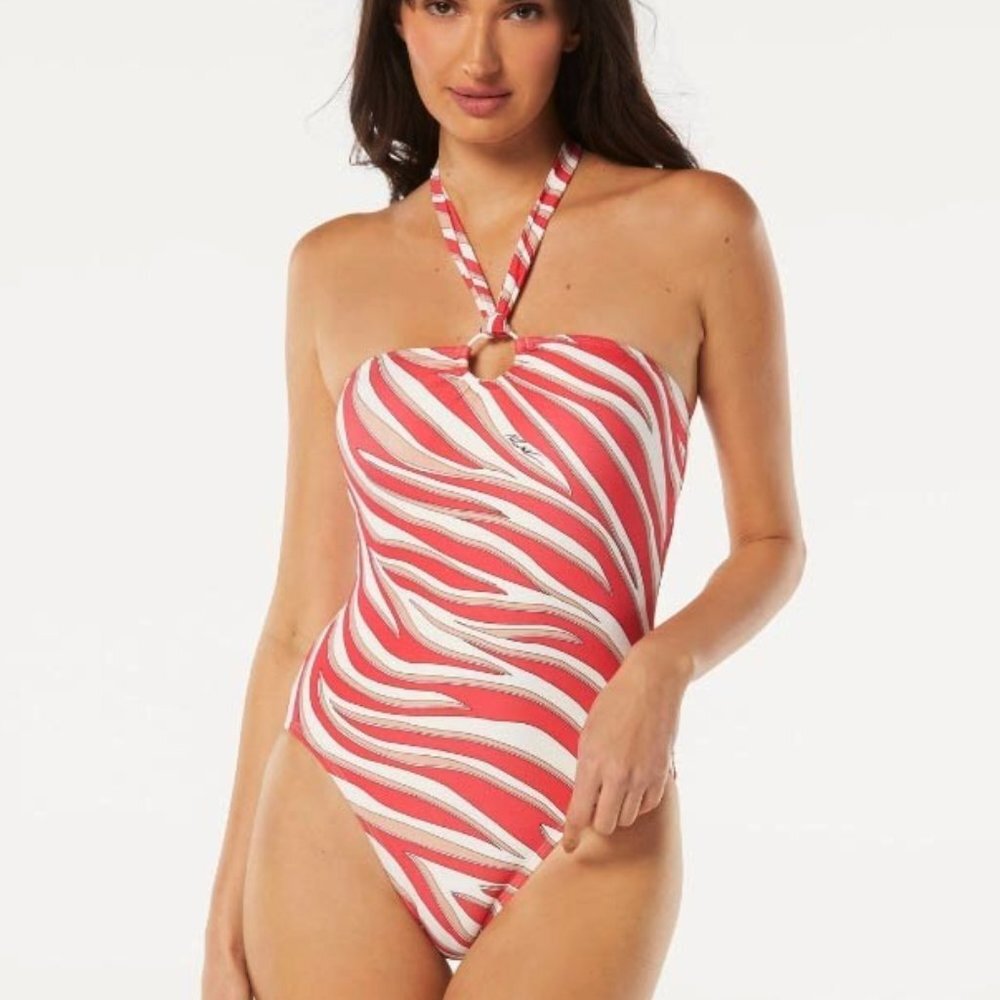NWT Michael Kors Ring Zebra Bandeau One Piece Swimsuit